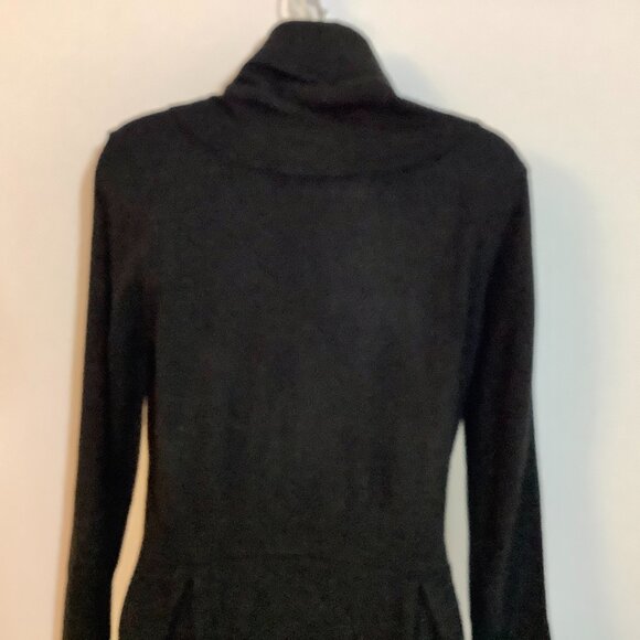 Black Sweater Feel Acrylic Dress Cowl Neck Long Sleeve Fitted Waist Sz Medium - Picture 8 of 11
